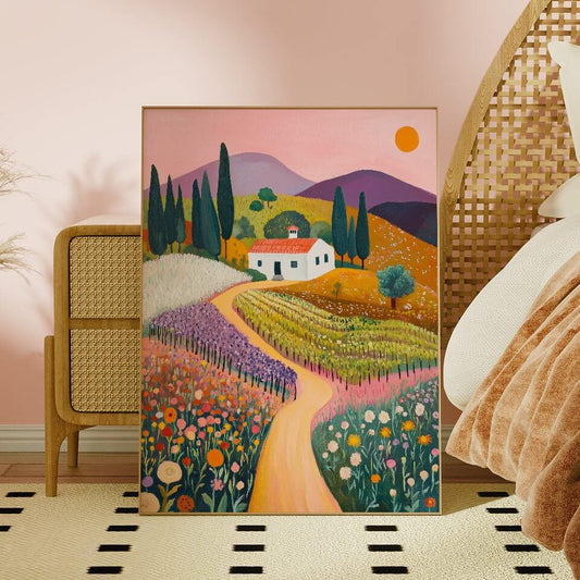 Colorful House on the Hill Oil Painting Print