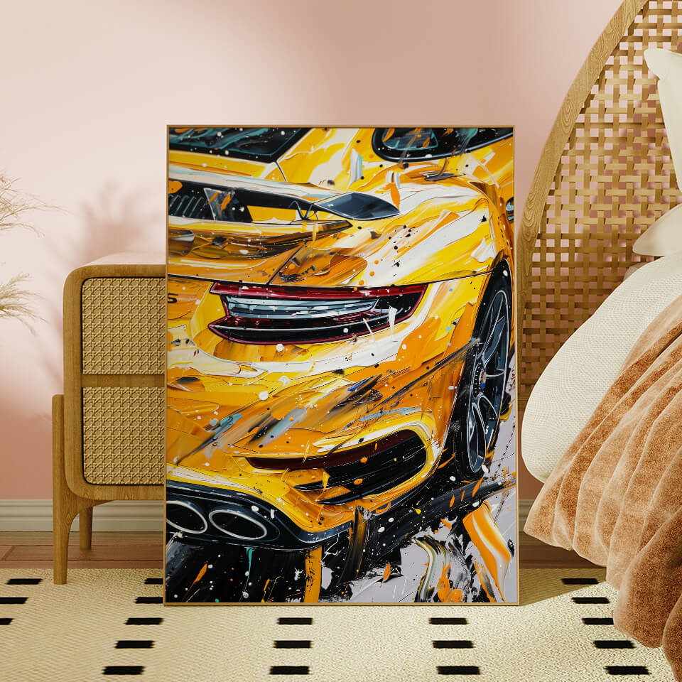 Yellow Porsche 911 Acrylic Painting Art Print