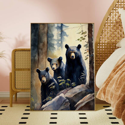 Black Bear Family Watercolor Art Print