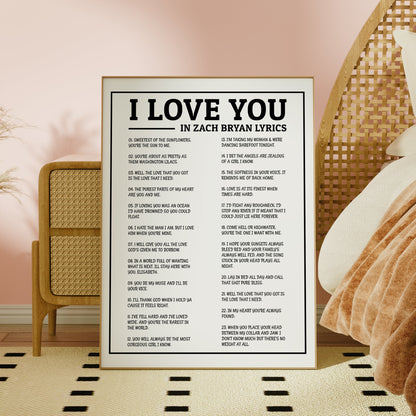 "I Love You" in Zach Bryan Lyrics Art Print