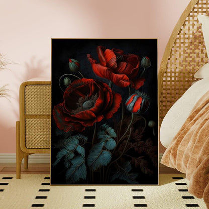 Moody Red Poppy Oil Painting Art Print