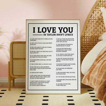 "I Love You" in Taylor Swift Lyrics Art Print