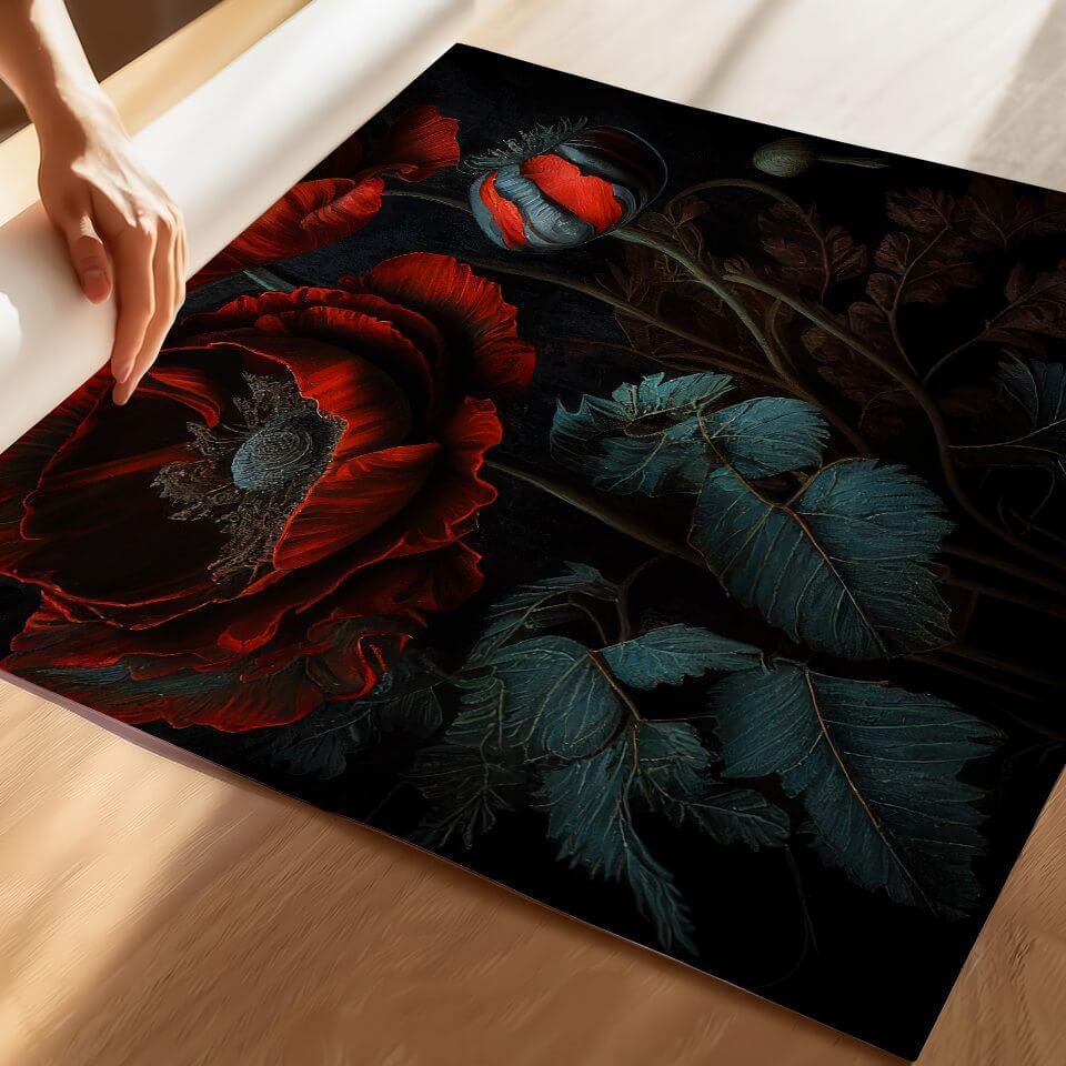 Moody Red Poppy Oil Painting Art Print