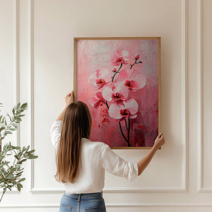 Pink Flowers Minimalist Oil Painting Art Print