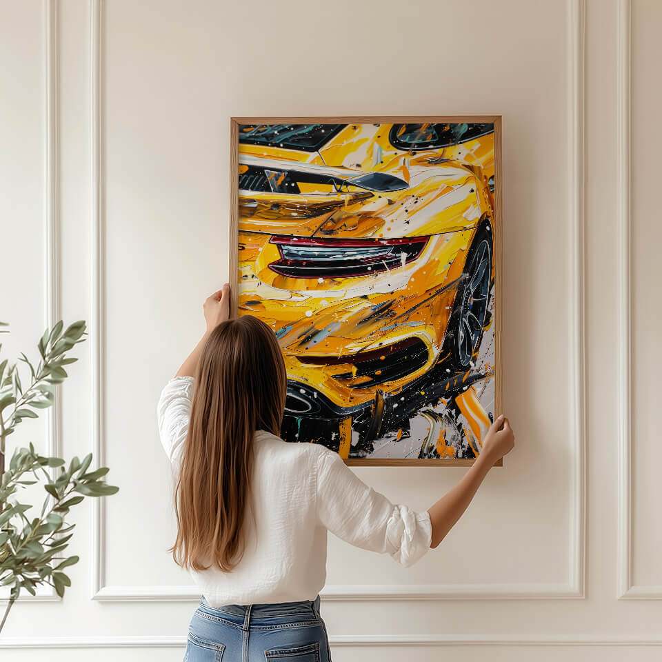 Yellow Porsche 911 Acrylic Painting Art Print