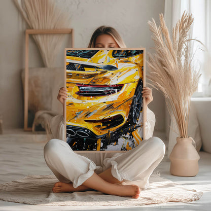 Yellow Porsche 911 Acrylic Painting Art Print