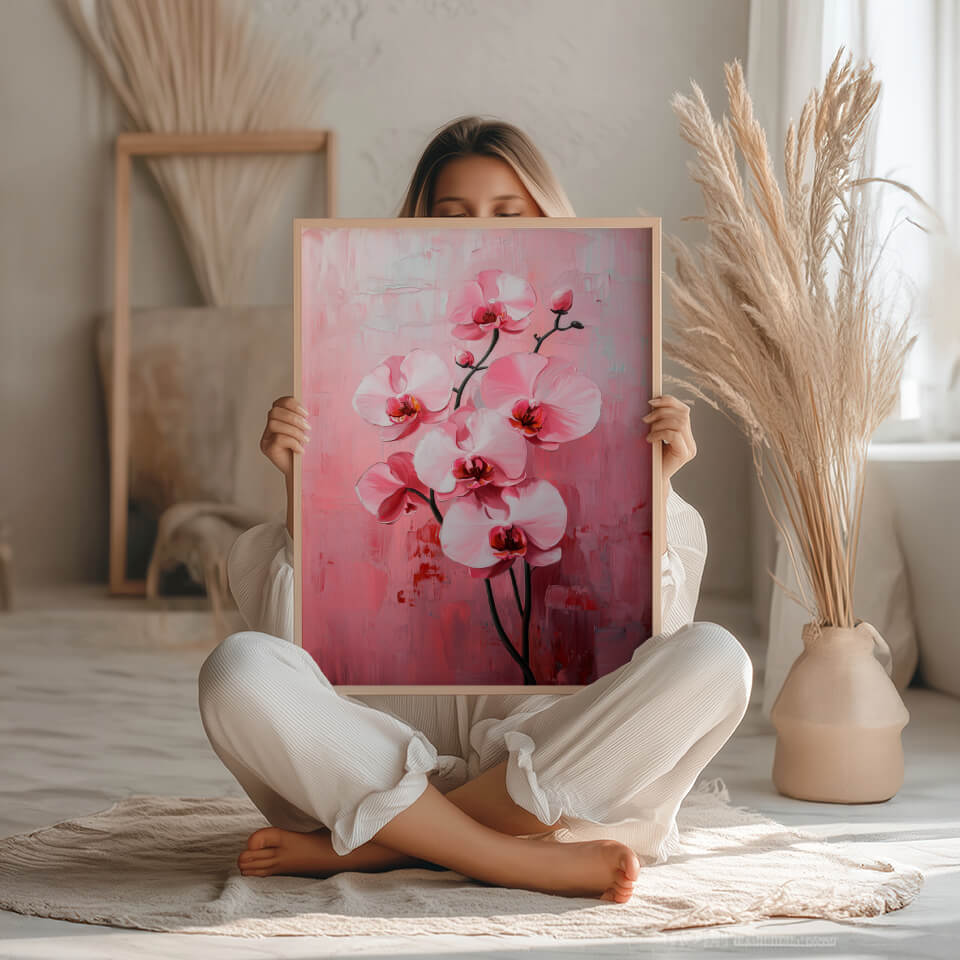 Pink Flowers Minimalist Oil Painting Art Print