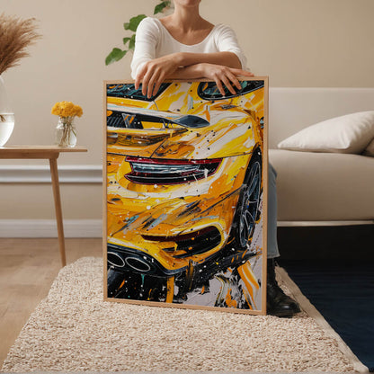 Yellow Porsche 911 Acrylic Painting Art Print