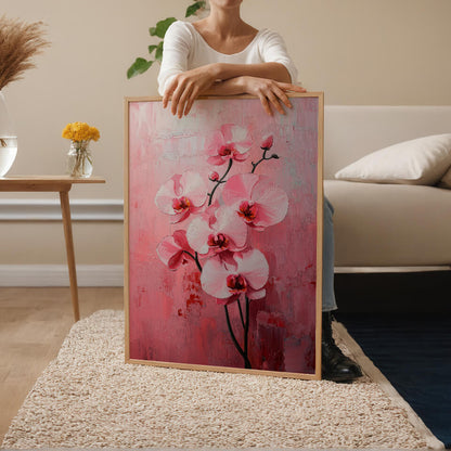 Pink Flowers Minimalist Oil Painting Art Print