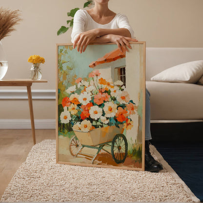 Flowers in a Wheelbarrow Oil Painting Art Print