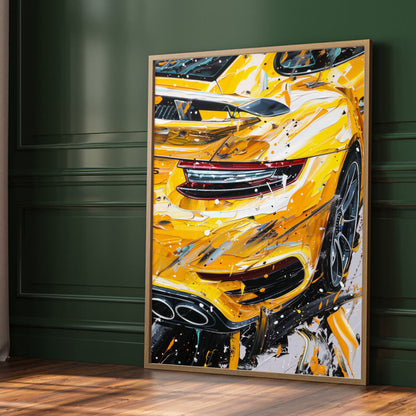 Yellow Porsche 911 Acrylic Painting Art Print