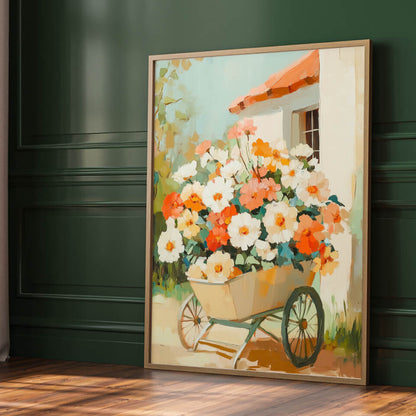 Flowers in a Wheelbarrow Oil Painting Art Print