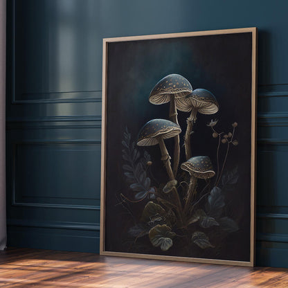 Moody Mushrooms Oil Painting Art Print